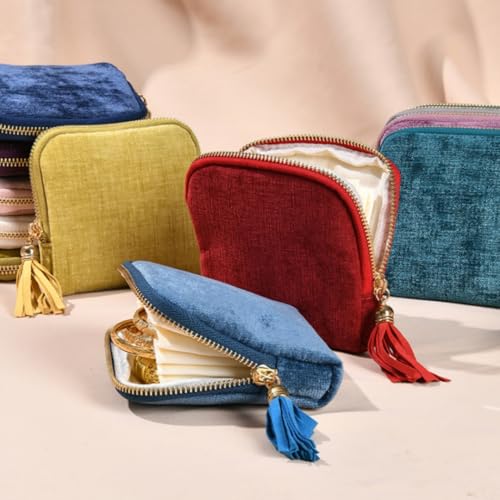 Small Travel Jewelry Pouch Velvet Case with Zipper 6 Compartment | Accessory pouch