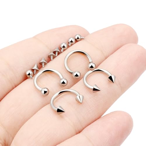 Lcolyoli 16g Septum Rings Internally Threaded Surgical Steel Septum Jewelry Lip Rings Hoop Labret Jewelry Snake Bite Piercing Jewelry Horseshoe Earrings Daith Piercing Jewelry for Women Men - color: 16g,Inner diameter:8mm,silvertone