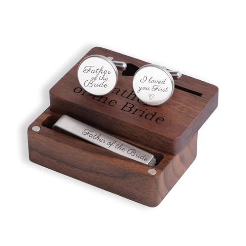 Father of the Bride Gift Set, Wooden Box with Cufflinks and Tie Clip, Bow Tie Design, Wedding Keepsake - color: C1