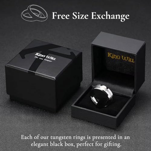 King Will Classic Tungsten Carbide Ring Brushed Two Grooved Center Hammered Design Mens Wedding Band for Men | Black/Silver/Gold, 8mm, Men's Wedding Band, Grooved, Comfort Fit, Everyday Wear - color: A-Silver 8mm