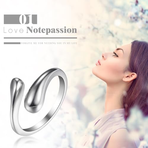 Cupimatch Modern Teardrop Adjustable Ring - Women Polished Stainless Steel Open Cuff Ring, Minimalist Wedding Anniversary Gift(Size:7