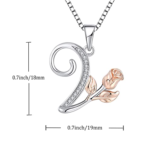 STARCHENIE Initial Necklace for Women Sterling Silver Letters 26 Alphabet Pendant Rose Flower Jewelry Gifts for Family Sisters Friend - color: V