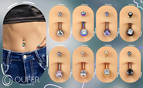 OUFER Titanium Belly Button Rings, Internally Threaded Belly Ring, Round CZ Navel Rings for Women Men - color: Blue, size: 1.6*14MM