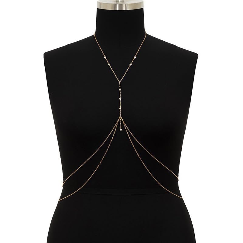 Multi-Layer Rhinestone Body Chain for Women Gold/Silver Tone Chest & Back Chain Beach Party Nightclub Jewelry - color: Silver zirconium