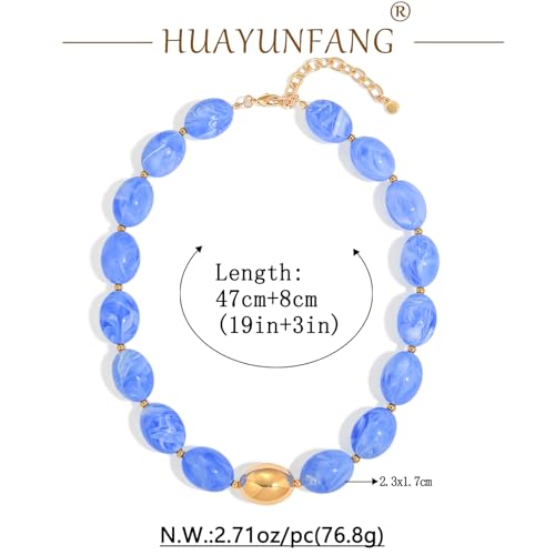 Chunky Beads Necklace for Women Trendy Gold Puffy Heart Choker Necklace Colorful Resin Beaded Heart Pendant Necklaces Statement Jewelry - color: Oval Beads-Blue