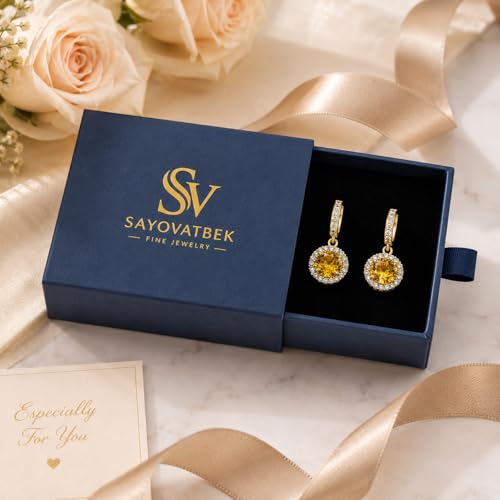 14K Gold Plated Hoop Dangle Earrings for Women, Hypoallergenic Colorful Cubic Zirconia Drop Earrings, Lightweight Huggie Earrings for Women - color: Gold/Citrine Yellow