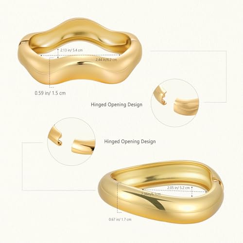 Emibele Gold Bangles for Women, 2PCS Irregular Chunky Gold Bracelet Hinged Open Bangle Bracelets for Women, Fashion Wide Arm Cuff Minimalist Chunky Jewelry Gifts for Valentine Christmas Birthday - style: F Gold