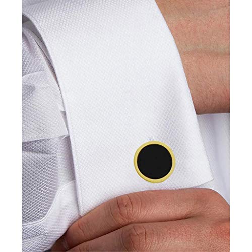 Men's Gold Trim Black Onyx Cuff Links Stud Set (SS801509)