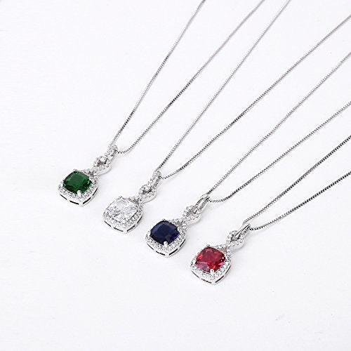 AMYJANE Crystal Jewelry Set for Women - Sterling Silver Square Cubic Zirconia CZ Bridal Pendant Necklace Earrings Set for Wedding Bride Bridesmaids Birthstone Fashion Jewelry Set - color: Emerald