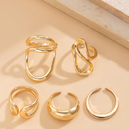 Chunky Gold Stackable Rings Set for Women Trendy Stackable Knuckle Rings Dainty Thick Dome Midi Ring Punk Jewelry Gifts - color: Gold