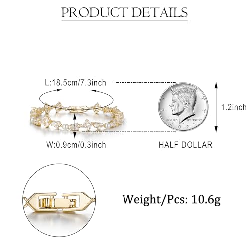 EVER FAITH Cubic Zirconia Pearl Bridal Prom Tennis Bracelet for Women | Elegant Pear CZ Wedding Jewelry Gift, for Bride Bridesmaid - style: Floral_Gold-Plated-Brass