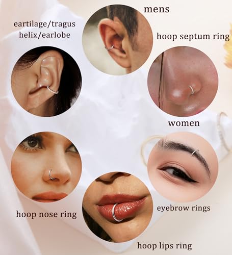 3pcs Nose Rings Hoops - 316L Surgical Steel Hinged Nose Hoops 16G/18G/20G CZ Clicker Septum Nose Ring Lip Helix Cartilage Hoop Earring Daith Rook Conch Body Piercing Jewelry for Women Men 8mm 10mm - color: Silver, size: 16 gauge(1.2mm)-10mm