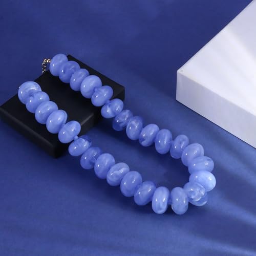 CSIYANJRY99 Chunky Beaded Necklace for Women, Large Colorful Resin Beads Statement Necklace, Boho Summer Beach Vacation Jewelry Gifts - color: Light Blue