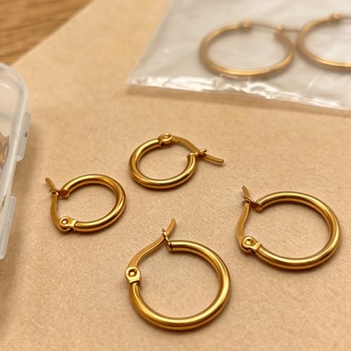 5 Pairs Silver Gold Small Hoop Earrings for Women Surgical Steel Huggie Set | 10 12 14 16 20 mm, Lightweight, Hypoallergenic, 14K Gold Plated 316L Stainless Steel Jewelry, Multiple Piercing - color: Gold/5 Pairs