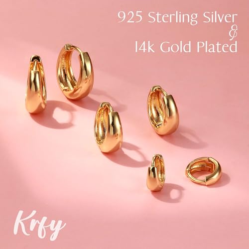 Sterling Silver Earrings Stacks for Women, Hypoallergenic Cartilage Earring | Dainty Stud Huggie Hoop Dangle Chain Earrings, 14K Gold/White Gold Plated - color: 3Pairs-Tapered Hoops(6/8/10mm)