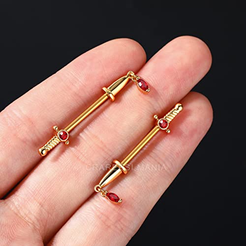 Dagger Nipple Ring 14G Gold Nipple Rings 316L Stainless Steel Nipple Piercing Jewelry Dangle Nipple Rings for Women Nipple Piercing Jewelry - color: Gold