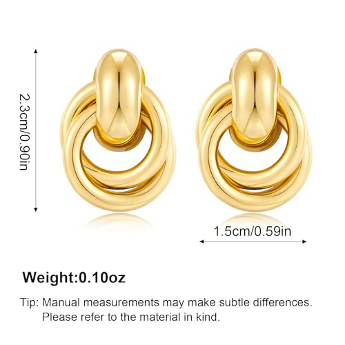 Gold Geometric Drop Dangle Earrings for Women Chunky Trendy Knot Stud Small Twisted Link Earring Jewelry Gift - color: B-Small Flower-Gold