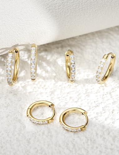 316L Surgical Steel Huggie Hoop Earrings | Dainty Pave Cubic Zirconia Cartilage Tiny Earring for Sensitive Ears Hypoallergenic Lightweight for Women Men - style: Gold Plated,18G*8/10/12mm