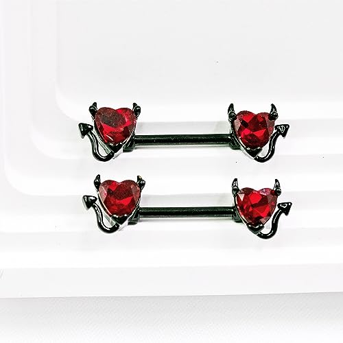 VERAMI 14G 16G Bat Devil Heart Nipple Rings Stainless Steel Heart Nipple Barbell Rings Tongue Rings Body Piercing for Women Men - color: STYLE-3