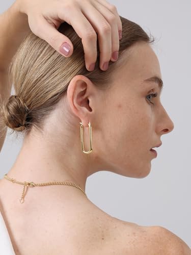 FRUMOS 18K Gold Plated Chunky Hoop Earrings for Women Fashion Thick Gold Hoops Set Jewelry for Birthday Christmas Gifts - color: Gold Thick Oval Hoop