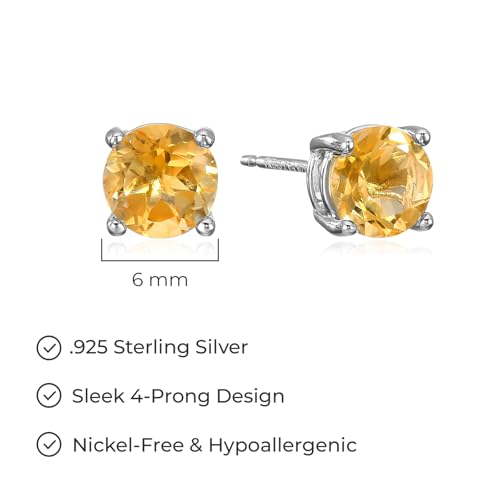 Amazon Essentials Sterling Silver Round Birthstone Stud Earrings - color: Yellow Citrine, November