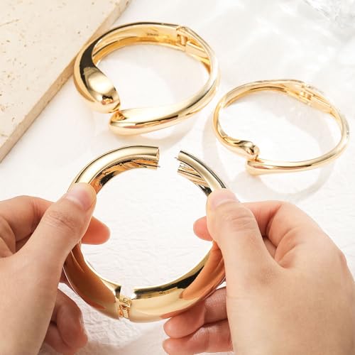M MOOHAM Chunky Gold Bangle Bracelets for Women, Dainty 14k Gold-Plated Thicker Statement Bangles Twist Cuff Bracelet Set Stack for Women Non Tarnish Trendy Jewelry Gifts - color: 04. Wave & Drops Bangles-3PCS