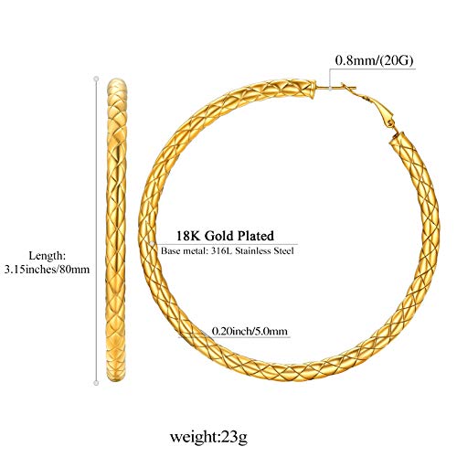 FindChic Chunky Hoop Earrings for Women, Silver/Black/14K Gold Plated Crossover Patterned Hollow Tube Rounded Loop Earrings, 30mm/40mm/60mm/80mm Hoops with Custom Name Options and Gift Box - color: c.Gold, size: 80MM