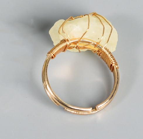 COLORFUL BLING Raw Healing Crystal Natural Stone Ring Statement Copper Wire Wrapped Irregular Crystal Gemstone Adjustalble Ring Jewelry for Women - color: 4 Pcs Set B