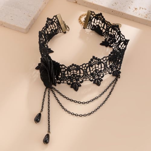 Todenb Gothic Choker Witch Necklace for Women Lace Vampire Collar Necklace Y2K Goth Black Zirconia Pendant Necklaces Halloween Dark Bridal Vampire Witch Party Jewelry Accessories - style: Style-G