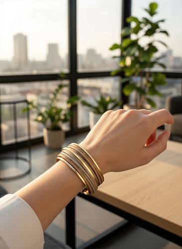 Edoneery Leather Wrap Bracelets for Women, Boho Layered Cuff Bangle | Multi-layer Leather Cuff, Daily wear, Stackable Bangle, Easy on-off, Western Jewelry Gifts for Women - color: Gold-7