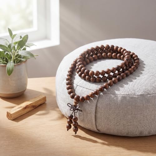 Handmade Mala Beads Bracelet 108 8mm Prayer Meditation Bracelet Sandalwood Elastic, Buddhist Beads, Prayer Mala Necklace for Men and Women Gifts - color: Black Rosewood