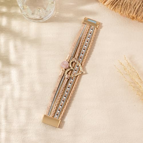 Rantanto Leather Wrap Bracelets For Women Gold Twist Lock Buckle Wrist Cuff | PU leather,Skin-friendly,Boho Stackable Wristband,Fashion Daily Jewelry,Trend Casual Party Bangle,Fit For Birthday, Holiday - color: Heart Khaki