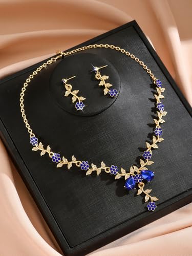 CSIYANJRY99 Silver Prom Jewelry Set Gold Wedding Jewelry Sets for Brides Necklace and Earring Bracelet Rhinestone Prom Party Costume Accessorie - color: Blue