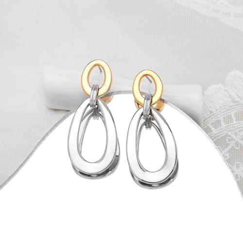Antique Gold Hammered Disc Drop Earrings Boho Earrings with Two Tone Jewelry Gift - color: EH22208A