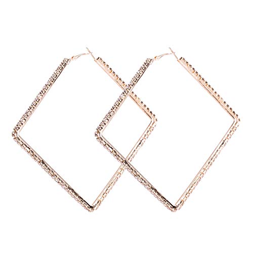 Wekicici Large Rhinestone Hypoallergenic Hoop Earrings Exaggerate Big Crystal DiamondHoop Earrings Earrings for Women Fashion Wedding Accessories(Gold) - color: gold