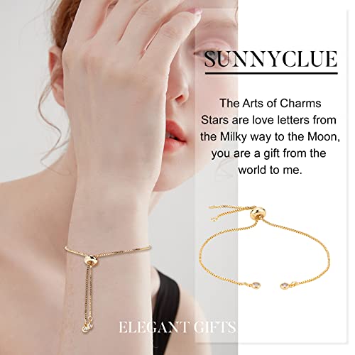 SUNNYCLUE 1 Box 10Pcs Brass Slider Chain 9" Adjustable Slider Chain Bracelet Round Box Chain Slider Extender Chains with Rhinestone Ball Ends for Women - color: Golden Box Chain, Rhinestone End
