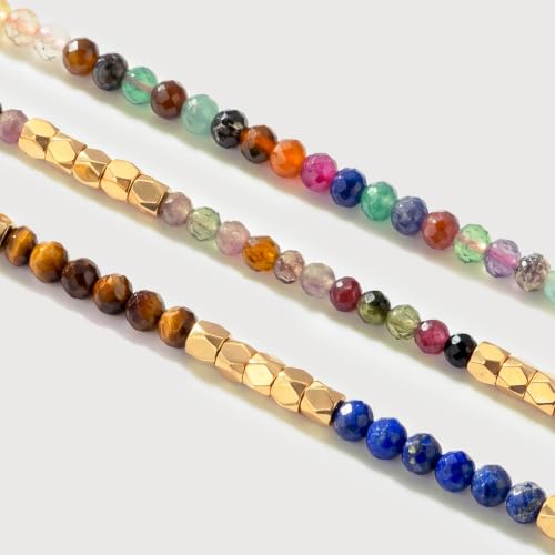 MTMY Beaded Gemstone Choker Necklace for Women | 14K Gold Plated, Colorful Natural Stone, Bead Chain, Boho Summer Beach, Handmade Jewelry - color: Mixed Gemstone
