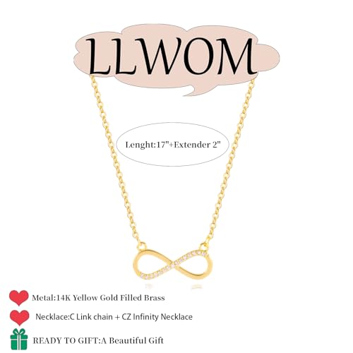 LLWOM Gold Necklace for Women-14k Gold Plated Infinity Necklace Star Of David Necklace Evil Eye Cross Pendants Heart Dainty Gold Necklace For Women - color: Gold-CZ Infinity