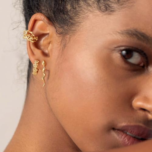 Women Ear Cuff Earring Gold Non Pierced Ear Cartilage Clip on Wrap Hoop 14K Gold Filled Tiny Boho Beach Simple Minimalist Delicate Handmade Hypoallergenic Jewelry Gift-Sold as Single/Pair - style: Vine