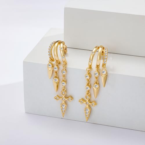 Freekiss Pearl Earrings for Women Trendy: Flat Back Stud Earrings 14K Gold Plated/925 Sterling Silver Freshwater Pearl Dangle Earrings Cute Bow Earrings Wedding Jewelry Birthday Gifts for Women Girls - style: Cross Zircon-GD