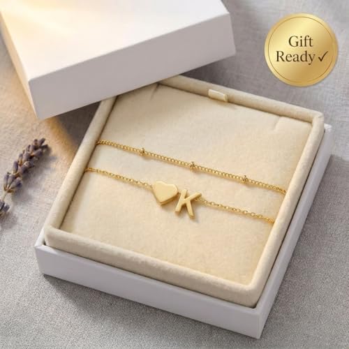 Gold Plated Layered Initial Charm Bracelet for Women - Personalized A-Z Letter Jewelry with Satellite Chain, Adjustable Bracelet Gift for Her, Everyday Wear - color: Gold-K