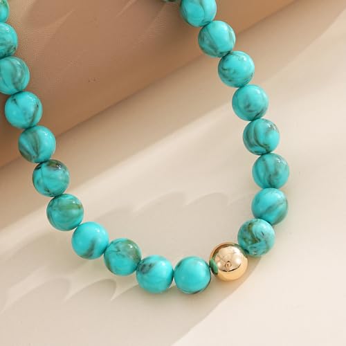 Colorful Chunky Beaded Necklaces for Women Multicolor Large Round Resin Beads Collar Necklace Boho Trendy Statement Chokers Y2K Summer Beach Jewelry - color: Turquoise