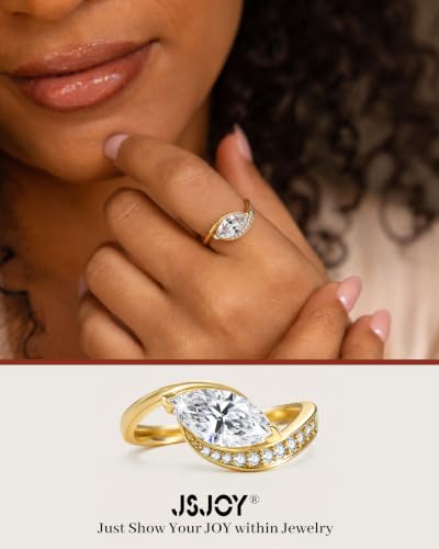 JSJOY Promise Rings for Her, Wavy Marquise Cut Engagement Ring 14K Gold Anniversary Rings with 5A CZ Dainty Solitaire Wedding Jewelry Tarnish Resistant Fashion Rings Gift for Her Sizes 5-10