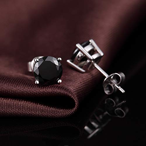 Jiamiaoi 18K White Gold Plated Stud Earrings 925 Sterling Silver Round and Square Cut Princess Cut 5A+ Cubic Zirconia Stud Earrings 4mm to 8mm Fashion Jewelry for Men Women - color: D-Round Cut Black, size: 4mm