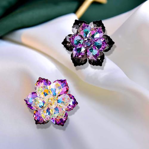Rhinestone Flower brooch Pin Large Crystal Flower brooch Lapel Pins Wedding Party Birthday Dance Banquet Dress Suit Ceremony Clothes Hat Bag Accessories Jewelry for Women (Black1)