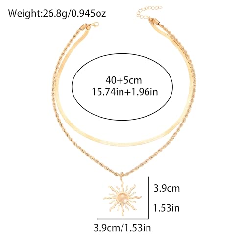 Sun Necklace for Women 14K Gold Silver Plated Layered Charm Necklace Double Chain Charm Pendant Necklaces Trendy Daily Wear Statement Jewelry Gift - color: Gold
