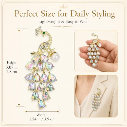 Brooch Pin for Women Rhinestone Peacock Crystal Delicate Animal Brooch Lapel Pins Girls Fashion Jewelry Gift for Christmas Brooch Birthday Jewelry Gift - style: peacock