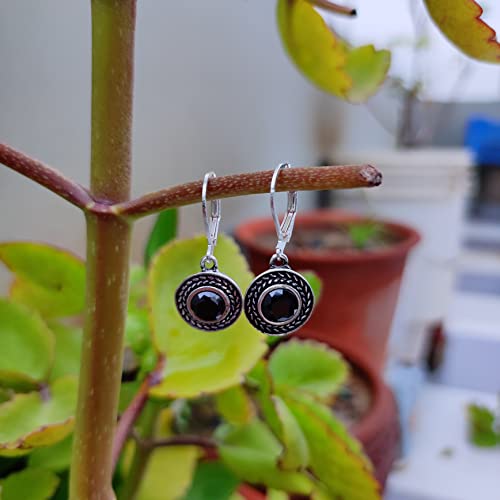 Handmade Sterling Silver Boho Crystal Dangle Leverback Earrings For Women - color: Silver, Black Stone