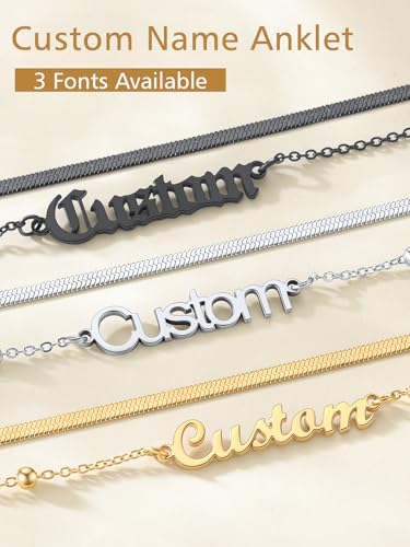 FindChic Custom Ankle Bracelets for Women, Stainless Steel Figaro/Cuban/Wheat/Rope/Herringbone Chain Anklets, Beach Foot Jewelry 8.5''-10.5'' Adjustable & Waterproof, with Gift Box - style: Herringbone Chain-Silver