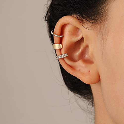 Ear Cuff for Women 14K Gold Plated Cuff Earrings Cubic Zirconia Hoop Huggie Ear Cuffs for Girls Gold Ear Cuffs Non Pierced Ear Clips Cartilage Earring Women Jewelry - color: Gold A